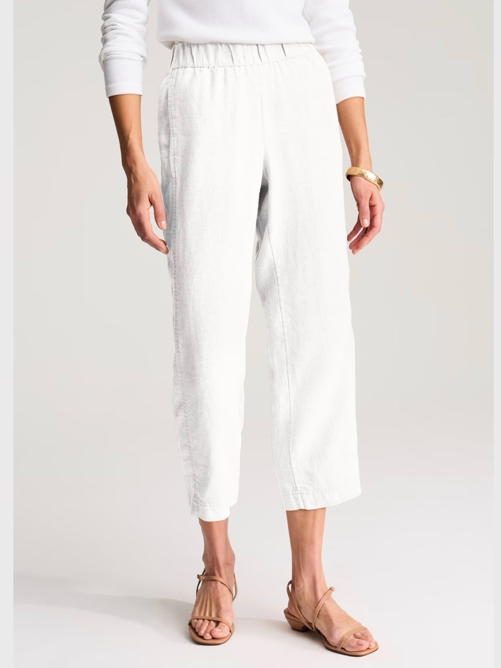 J. Jill White Elastic-Waist Cropped Linen Trousers